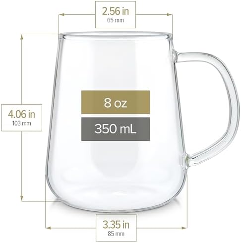 Teabloom Set of 2 Premium Borosilicate Glass Cups for Tea or Coffee - 8 Ounces / 240 ml - Stain-free and Microwave Safe - Image 2
