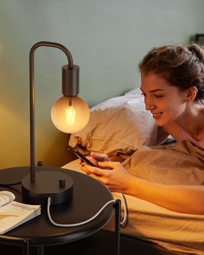 ONEWISH Industrial Table Lamp with 2 USB Port, Fully Dimmable Nightstand Bedside Lamps for Bedroom,Desk Lamps with 2700K Black Gradient Bulb for Reading Living Room,Office - Image 5