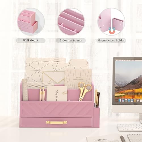Bamboo Mail Organizer Countertop Pen Holder Wooden Desktop Storage Drawers - Image 7