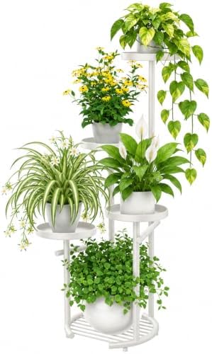TOSKING Tall 5-Tier Round Metal Corner Plant Stand Indoor, Anti-Tip, White by TOSKINGESSENCE