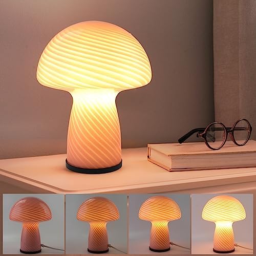 NOTOC Mushroom lamp,Dimmable Glass Table Lamp,Vintage Style Table Lamp,Stripe Pink Bedside Desk lamp,Cute Table Lamps.（LED Bulbs Included） - Image 3