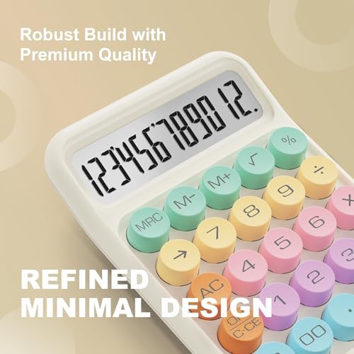 CATIGA Mechanical Switch Calculator, Colorful Calculator with 12 Digit Large LCD Display & Big Buttons for Office Desk, Classroom Math, Back to School Supplies, Cute Aesthetic Desk Accessories - Image 4