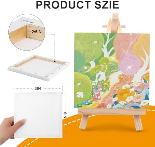 ESRICH Small Stretched Canvas for Painting 6x6 inch, 2/5''Profile Art Primed 8 Pack Canvases for Painting, Cotton Small Professional Blank Paint Canvas for Kids and Art Supplies, for Acrylics, Oils. - Image 2