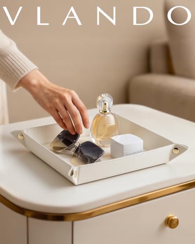 VLANDO Valet Tray Organizer, PU Leather Catchall Tray for Vanity, Beige - Image 6
