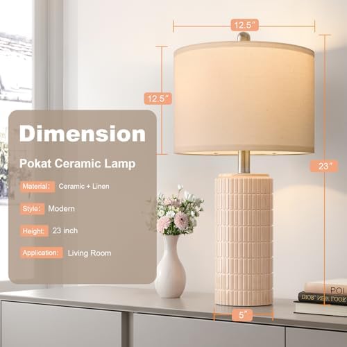PoKat 23" Pink Ceramic Table Lamps Set of 2, Modern Bedroom Lamps for Girls Room, Bedside Lamps for Night Stands, Cute Lamps for Living Room Decor, Nightstands Desk Lamp, Pink - Image 7