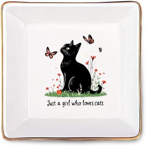 Black Cat Jewelry Ring Holder Dish Tray, Gifts For Women Teens Girls, Cat Lovers Themed Stuff Things Decor Merch Home Room Ring Earrings Necklace Organizer Holder! by BJDAMAIGIFTSFORGIRLSKIDS