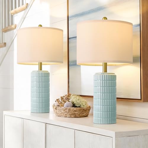 PoKat 23" Light Blue Table Lamps Set of 2, Modern Bedside Lamps for Bedroom, Coastal Ceramic End Table Lamps for Living Room, Ocean Nightstand New Home Decor Lamps - Image 6