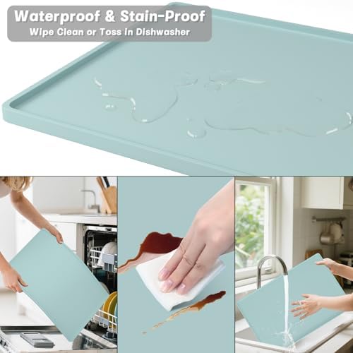 Rnivvi Silicone Coffee Mat, 16" x 24" Waterproof Raised Edge Coffee Bar Mats for Espresso Machine Station Accessories, Heat Resistant Detachable Dish Drying Pad for Kitchen Counter, Shadow Green - Image 6