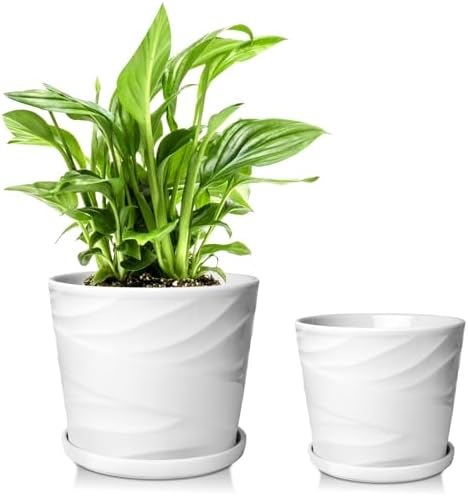 Ceramic Plant Pot, 6.7 + 5.5 Inch, White by YUFDA