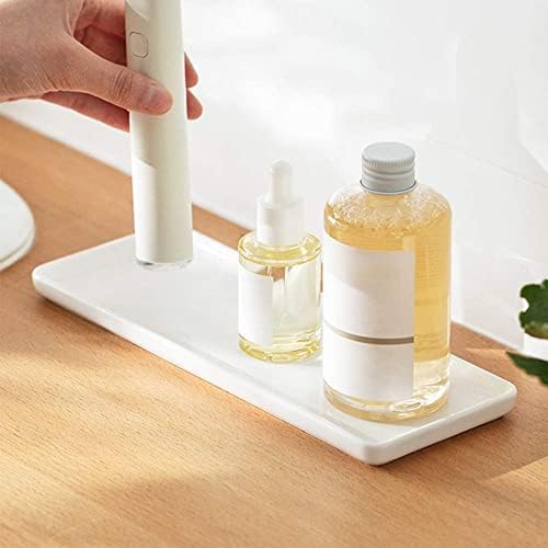 Ceramic Candle Tray - Small Rectangle, White Marble Organizer for Candle, Soap, Jewelry, Perfume, Towel Holder - Decorative Bathroom, Kitchen Sink, Counter, Restroom - Image 5