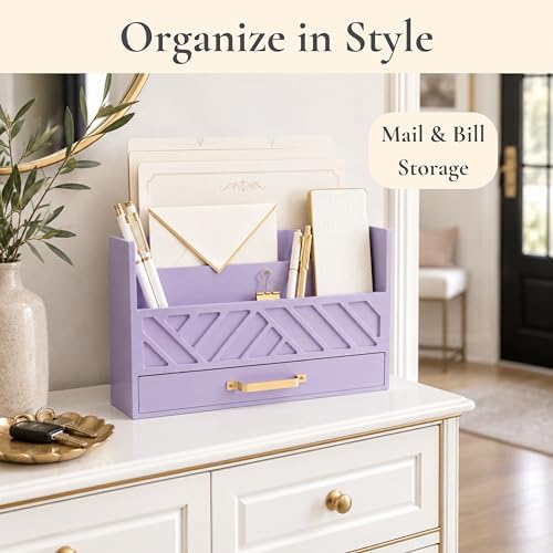 BLU MONACO | Wooden Mail Organizer Countertop with Drawer | Tabletop Organizer with Drawers for Desk | Mail Sorter Organizer Countertop Letter Paper Holder - Image 3