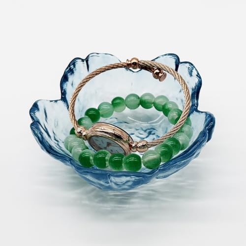 Flower Ring Dish Jewelry Tray, Glass Jewelry Dish Tray, Aesthetic Room Decor Small Trinket Dish, Nightstand Jewlery Ring Holder Dish, Bathroom Jewelry Plate Bowl for Rings Earrings Wife Gift (Blue) - Image 7
