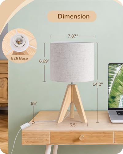 EDISHINE Small Table Lamp, Boho Bedside Lamp, Linen Fabric Shade, 14.2 Inch - Image 5