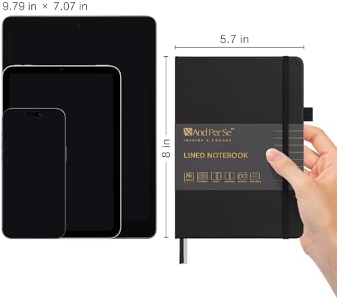 &And Per Se Lined Journal Notebook, 160 Pages, A5 5.7 x 8 inches College Ruled Thick Paper Notebook Journals for Writing, Hardcover Notebooks for Women Men Office School (1 Pack, Black) - Image 2