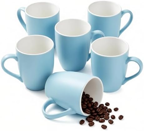 6-Piece 12oz Ceramic Coffee Mugs with Handles, Microwave & Dishwasher Safe, Ideal for Latte, Cappuccino and Hot Tea(Blue) by Jormey