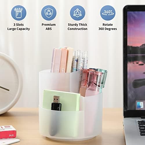 Desk Pencil Pen Holder, 3 Slots 360-Degree Spinning Organizers, Desktop Storage Stationery Supplies, Cute Cup Pot for Office, School, Art Supply, Kids - Clear - Image 2
