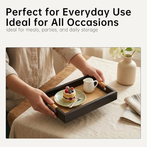 Wood Serving Tray with Handles, Rectangle Ottoman Tray, Coffee Tray - Image 6