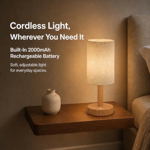 Small Rechargeable Cordless Table Lamp, Nightstand to Desk, Warm Oak - Image 2