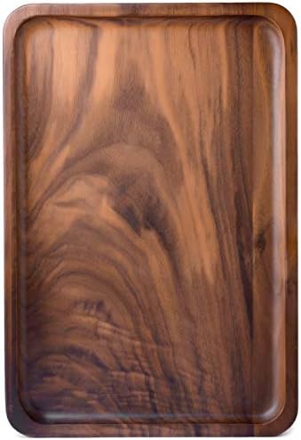 Bamber Wood Serving Tray Wooden Decorative Coffee Tea Platter Black Walnut 13.4 x 9 Inches by Bamber