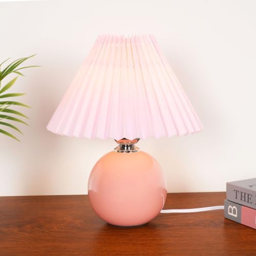 Meefad Modern Pleated Small Table Lamp Aesthetic Cute Night Light in Pink by MeefadHome