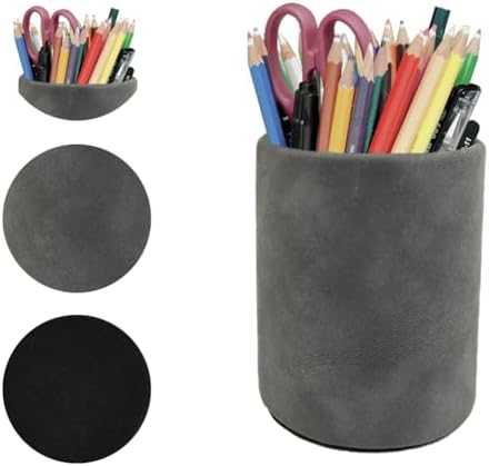 PU Leather Pen Holder Desk 3.94-inch Tall Pencil Cup Organizer - Image 2