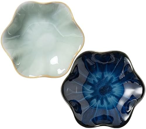 2Pcs Ceramic Jewelry Dish - Lotus Leaf Shape, for Ring Holder Necklace Small Key, Suitable for Mother Friend Sister, Gifts for Women, Cute Plate Trinket Tray, Home Decor (Green & Blue) by Koyzsen