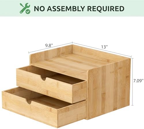 Bamboo Desk Organizer with Drawers, Desktop Storage for Office Supplies - Image 3