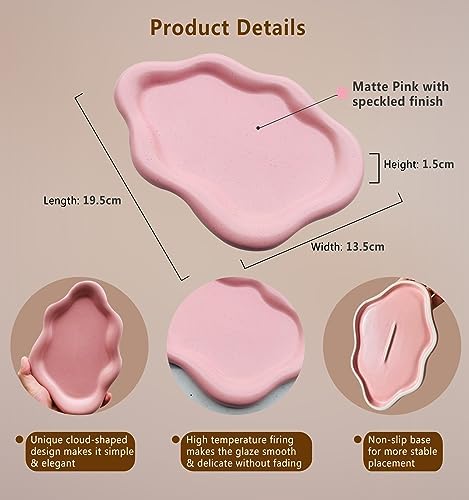 Spotted Pink Cloud Ceramic Jewelry Dish Tray for Women - Image 5