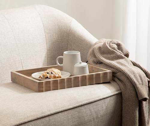 Kate and Laurel Lissi Decorative Rectangle Tray with Wavy Design; 16 x 12; Natural Wood; Modern Scalloped Serving Tray for Coffee Table Ottoman; Dining Table; or Entryway Catch-All Tray - Image 4