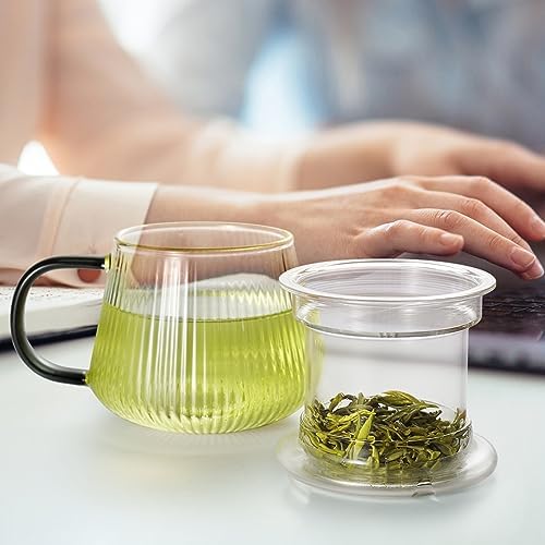 Glass Tea Infuser Cup with Lids and Handle for Blooming & Loose Leaf, 14oz - Image 6