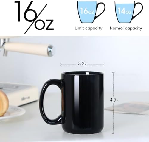 15 OZ Coffee Mug, Classic Blank Ceramic Cup with Large Handle for Tea Latte Cappuccino, Black - Image 2
