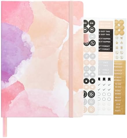 &And Per Se Dotted Journal Notebook, A5 Hardcover Aesthetic Dotted Notebook – 160 Pages 100gsm Thick Dot Grid Paper, 3 Sticker Sheets – Gift-Ready Journaling Kit for Women (Blush Watercolor) by AndPerSe