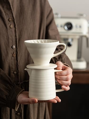 Pour Over Coffee Maker Set,Ceramic Coffee Maker With 40 pcs Paper Filter，15oz/450ml Pour Over Coffee Dripper (White) - Image 3
