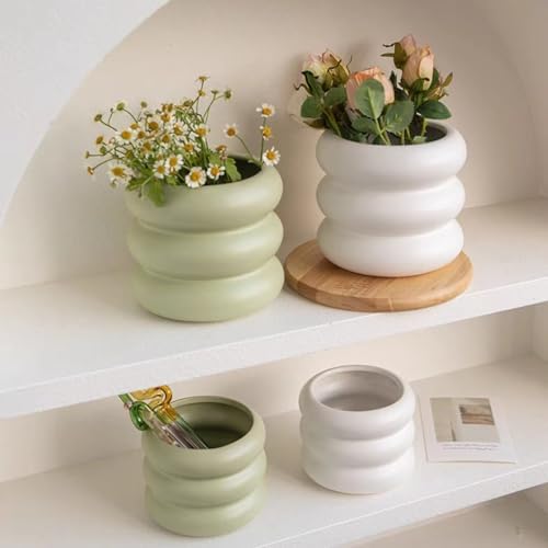 Ceramic Plant Pot Indoor, 6.5 Inch Flower Pot with Drainage Hole, Tiered Bubble Design Ceramic Planter for Home & Office Decor (Green) - Image 6