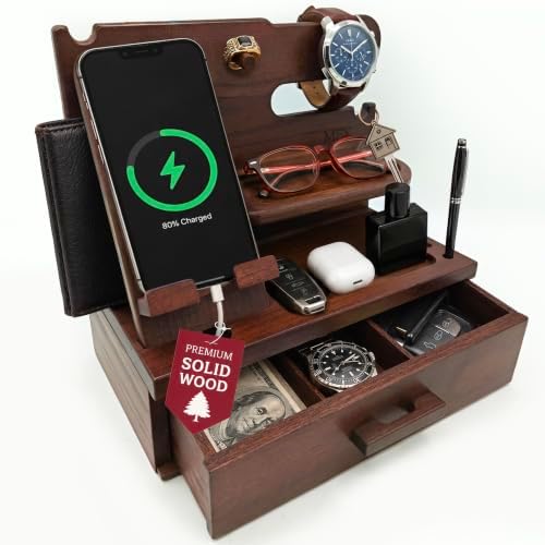 Bourbon Brown Wood Nightstand Organizer Docking Station Key, Wallet & Watch by MFKSTORE