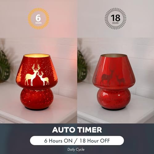 ULAROOM Christmas Battery Operated Mushroom Lamp - Vintage Small Table Lamp with Timer, Cordless Bedside Nightstand Lamp, Glass Battery Powered Lamp for Bedroom Kitchen Living Room Decor Aesthetic - Image 5