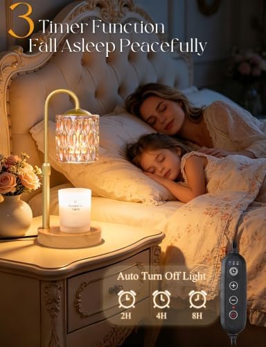 Briever Dimmable Candle Warmer Lamp with Timer, Height Adjustable Electric Candle Wax Warmer, Birthday Gifts for Women Mom, House Warming Gifts New Home Decor, Solid Wood Base, Natural Wood Champagne - Image 5