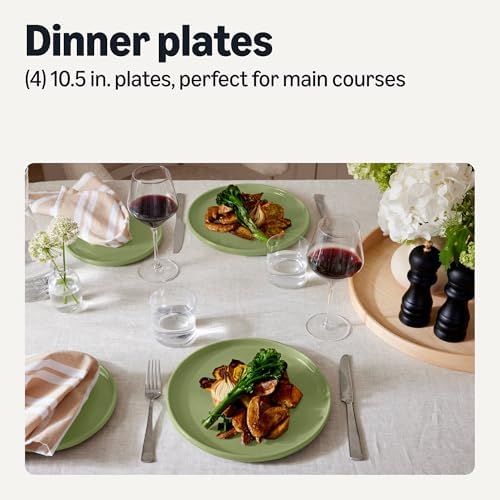Amazon Basics Glazed Stoneware Dinner Plates, Ceramic 4-Piece Set, Microwave, Dishwasher and Freezer-Safe, 10.5 in., Olive - Image 2