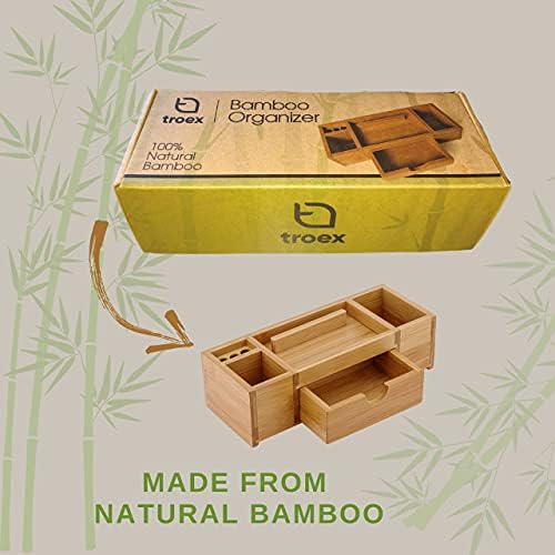 Bamboo Desk Organizer – Durable Office Wood Desk Organizer with Drawers, Storage Compartments, Pen Holder, and Phone Holder- Home and Office Desk Organizers and Accessories - Image 6
