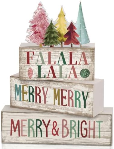 Moucuny 4 Pcs Christmas Table Decorations, Wooden Pastel Christmas Tree by Moucuny