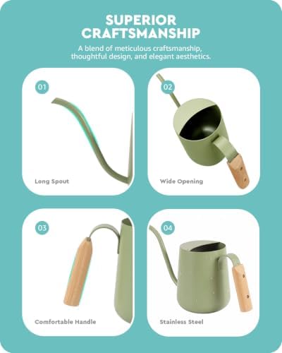 Baffect Watering Can Indoor Plants with Long Spout, 1L / 35oz (Sage Green) - Image 5