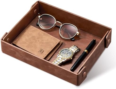 Valet Tray Organizer, Faux Leather Key Storage Tray, Catch All | Brown by Josmimic