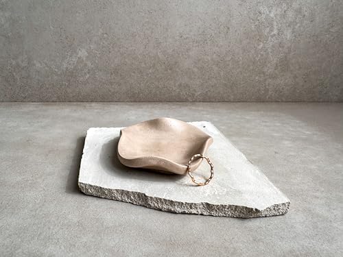Small Wavy Concrete Tray, Irregular Trinket Storage, Mini Ring Dish, Modern Jewelry Display, Engagement Ring Holder, Minimalist Tiny Bowl (Creamy Beige) - Image 4