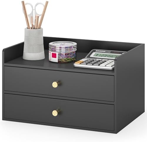 Bamboo Desk Organizer - Stackable, No Assembly Required, Ideal for Office/Home Use - Perfect for Toiletries, Stationery, Accessories. (Black, Two level drawer box with sides) by Xadgve