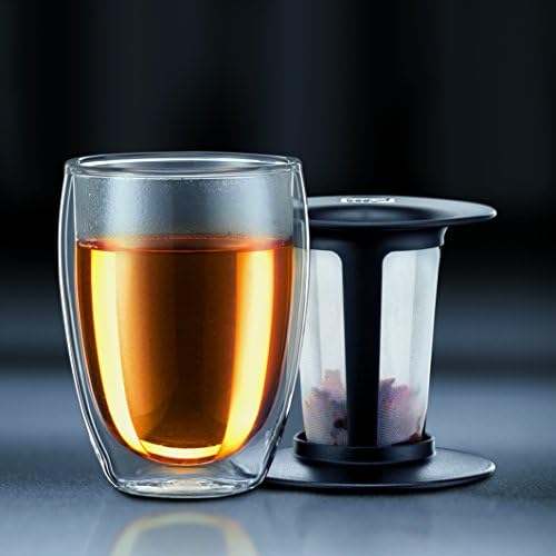 Bodum 12oz Tea Strainer w/Lid, Double Wall, High-Heat Borosilicate Glass, Black (Pack of 4) - Image 6