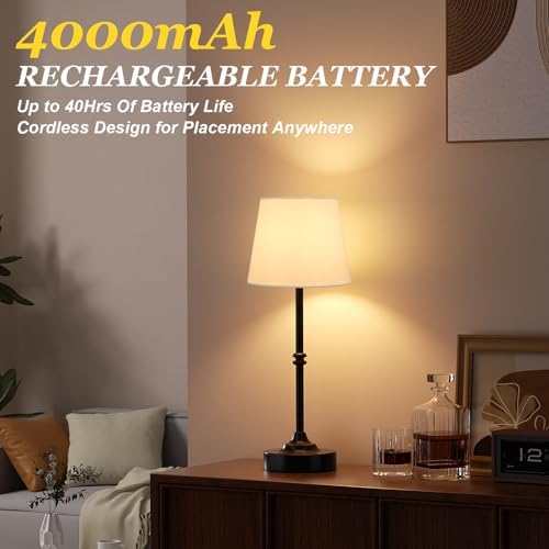 Kakanuo Rechargeable Cordless Table Lamp Black - 1 Pack 4000mAh Battery Operated Lamp, 3000K Warm Light, Touch Control Stepless Dimming, for Bedside, Dining Table, Home Decor - Image 4