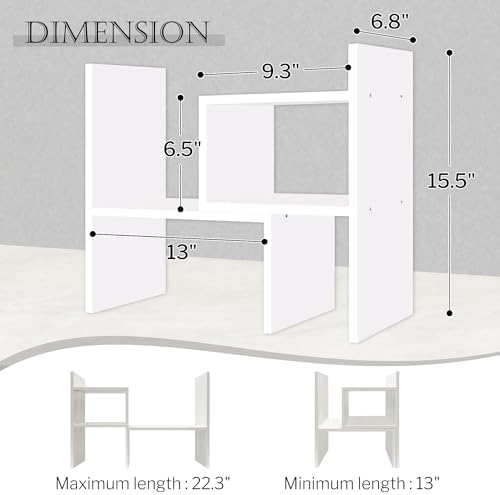 Jerry & Maggie - Desktop Organizer Office Storage Rack Adjustable Wood Display Shelf | Birthday Gifts - Toy - Home Decor | - Free Style Rotation Display - True Natural Stand Shelf (White) - Image 2