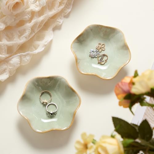 Teenyyou 8 Pcs Ceramic Jewelry Dish Bulk Small Trinket Tray, Green - Image 6