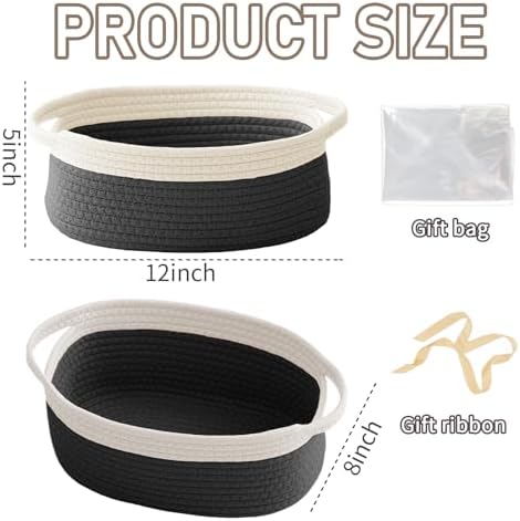 JMvicyroam Small Woven Basket, Empty Gift Basket, White&Black/1 Pack - Image 2