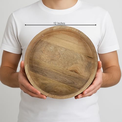 CLEENTABLE Round Wood Serving Tray, 12 in, Natural - Image 3